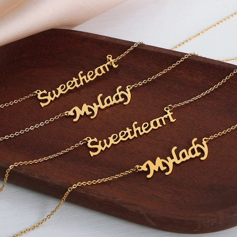 Collier Pendentif Mot En Acier Inoxydable Plaque Or 18K Alphabet Script Baby Dreams Sweetheart Bijoux Pour Femmes