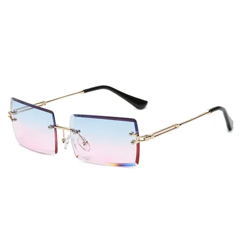 Occhiali Da Sole Rettangolari Senza Montura Montatura In Metallo Lenti Sfumate Stile Retro Punk Moda UV400