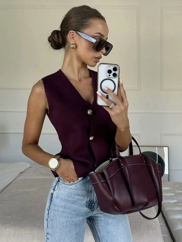 Knitted Vest Women Sleeveless V Neck Waistcoat Gold Buttons Slim Fit Casual Chic Elegant Fashionable Top