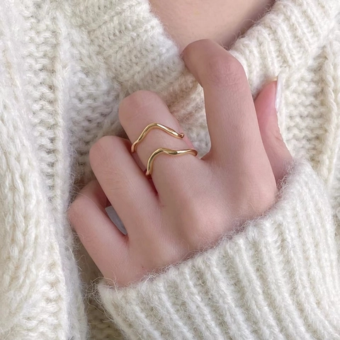 925 Sterling Silver Ring Double Layer Wave Irregular Adjustable Open Minimalist Modern Style Fashion Jewelry For Women