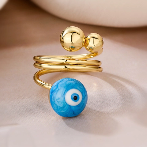 Anello Regolabile a Spirale Malocchio in Rame Placcato Oro Vintage per Donna Creativo Smalto Geometrico Minimalista Personalizzato Anello Aperto