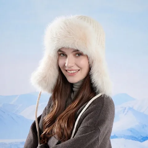 Cappello Trapper Invernale Maglia Foderato In Pelliccia Sintetica Caldo Paraorecchie Antivento Trecce Esterno Donne