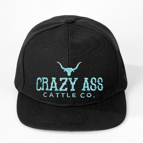 Snapback Hat Flat Brim Baseball Cap Polyester Embroidered Crazy Ass Cattle Co Bull Head Adjustable Retro Streetwear