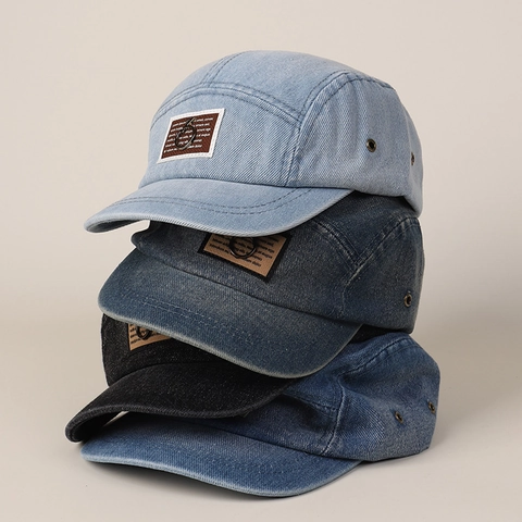 Casquette De Baseball En Denim Lavé Five Panel Camper Hat Calotte Souple Bord Court Réglable Coton Streetwear Unisexe