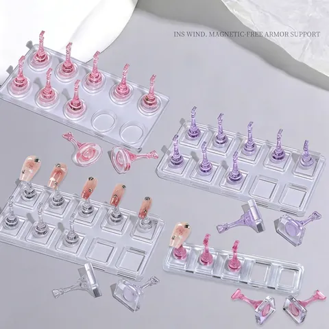 Acrylic Nail Art Practice Stand Non-Magnetic Transparent Chess Piece Nail Tip Holders Slot Design For Salon DIY Training