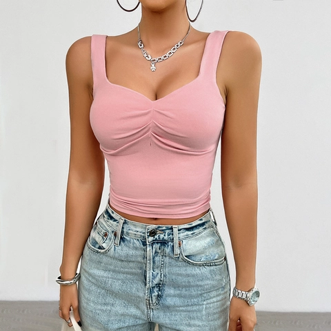 Ruched Cami Tank Top Damen Viskose Rippstrick Slim Fit Crop Top Y2K Sexy Ärmelloses Sommertop Herz Ausschnitt