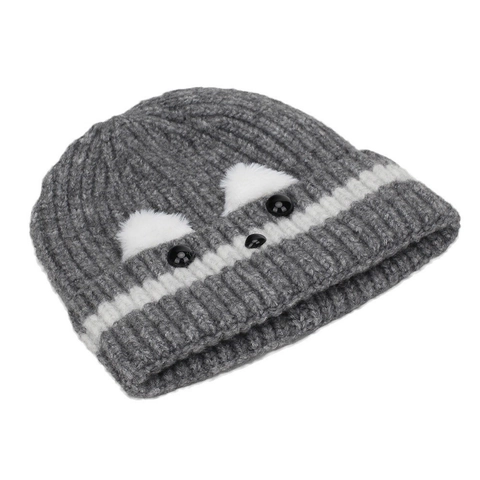 Cartoon Animal Dog Face Beanie Hat Knitted Acrylic Striped Warm Windproof Winter Outdoor Headwear For Women Girls