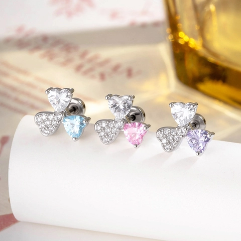 Ear Cartilage Stud Stainless Steel Cubic Zirconia Heart Butterfly Piercing Jewelry Sweet Elegant Screw Back For Women