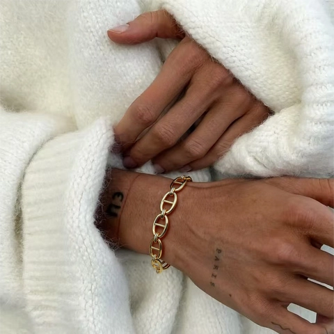Minimalist 18K Gold Plated Stainless Steel Pig Nose Link Bracelet For Women Men Geometric Anchor Chain Jewelry Gift