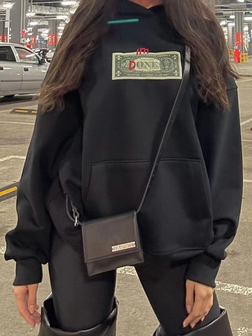 Women Oversized Hoodie Cotton Blend Dollar Bill Done Print Pullover Long Sleeve Streetwear Casual Loose Sweatshirt