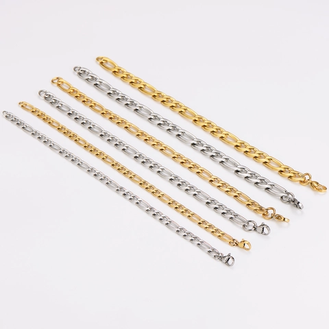 Figaro Chain Bracelet 304 Stainless Steel High Polished Punk Minimalist Basic Jewelry For Men Women