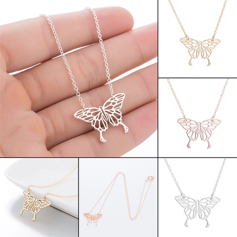 Collier Pendentif Papillon Évidé En Acier Inoxydable Élégant Style Animal Insecte Bijoux Pour Femmes