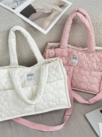 Sac Fourre-Tout Matelassé Femmes Motif Nuage Cœur Grande Capacité Sac À Bandoulière Couleurs Macaron Style Coréen Polyester