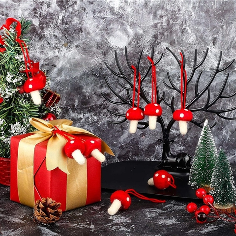 Handmade Wool Felt Mushroom Christmas Tree Hanging Ornaments Red White Spotted Mushroom Decor For Holiday Party Home