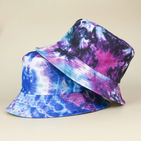 Tie-Dye Bucket Hat Galaxy Graffiti Pattern Reversible Cotton Canvas Sunshade Hip Hop Streetwear For Men Women