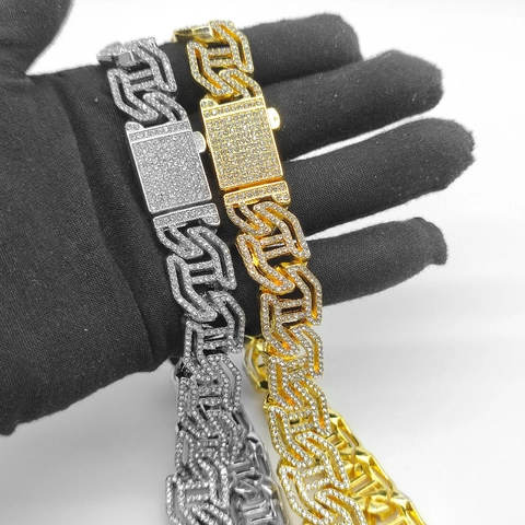Hip Hop Panzerkette Halskette Iced Out Legierung Strass Hohl H Buchstabe Punk Schmuck Für Herren