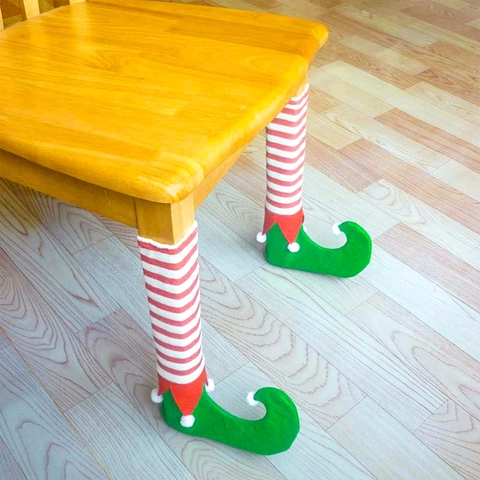 Christmas Elf Shoe Chair Leg Covers Red White Striped Fabric Table Foot Protector Socks Holiday Party Home Decor Novelty