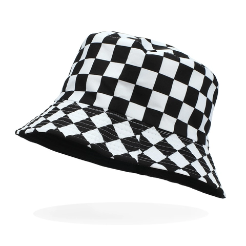 Chapeau Bob À Motif Damier Réversible Acrylique Rétro Protection Solaire Pliable Pour Femmes Hommes Extérieur Loisirs