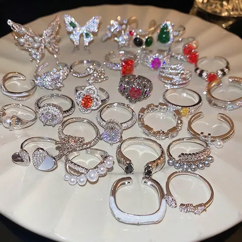 Anelli Aperti Farfalla Cuore Stella Zircone Regolabile Elegante Stile Coreano Gioielli Da Donna Regalo Scintillante