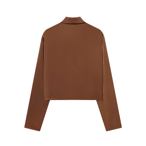 Blusa De Satén De Manga Larga Para Mujer Con Cuello Desbocado Y Solapa Color Sólido Elegante Camisa De Oficina