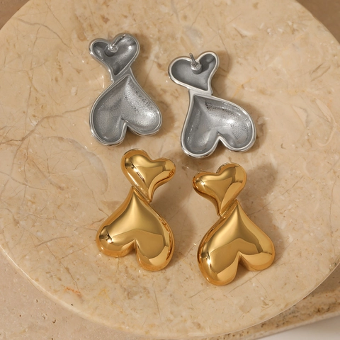 Pendientes De Corazón En Capas Acero Inoxydable Pulido Espejo Hinchado Minimalista Moderno Moda Mujeres