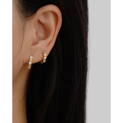Boucles D'oreilles Huggie Hoop En Argent Sterling 925 Géométriques Zircon Incrusté Minimaliste Plaqué Or Pour Femmes