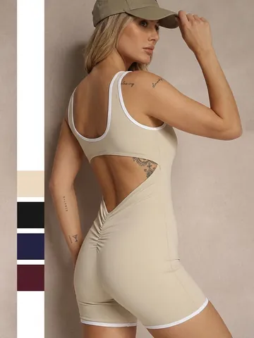Tuta Romper Da Yoga Senza Maniche Schiena Scoperta Donna Bordino A Contrasto Taglio Alta Elasticità Abbigliamento Sportivo
