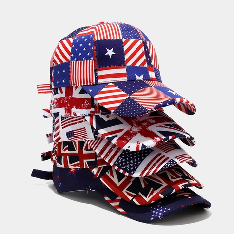 Baseball Cap Polyester Union Jack US Flag Print Vintage Distressed Adjustable Sun Protection Unisex Fashion Hat
