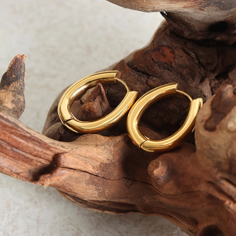 Minimalistische U Vormige Creolen Roestvrij Staal 18K Verguld Geometrisch Dik Ovaal Huggie Voor Vrouwen Vintage Sieraden