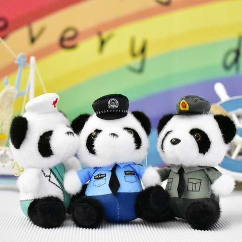Professional Uniform Panda Plush Keychain Soft Stuffed Animal Toy For Kids Bag Decoration Gift Cute Occupational Bear Police Nurse Firefighter Soldier