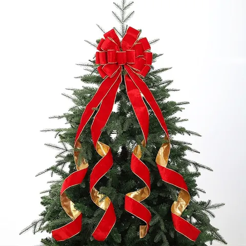 Grande Fiocco Per Punta Albero Di Natale Iuta Velluto Quadri Motivo Renna Decorazione Natalizia Lunghi Nastri