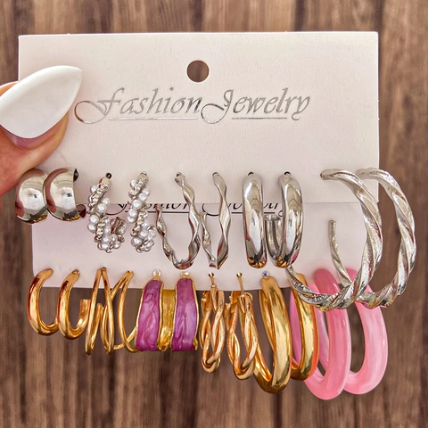 Juego de Pendientes de Aleación con Perlas Artificiales para Mujer Vintage Geométricos Mariposa Floral Aros Joyería Combo con Poste de Acero