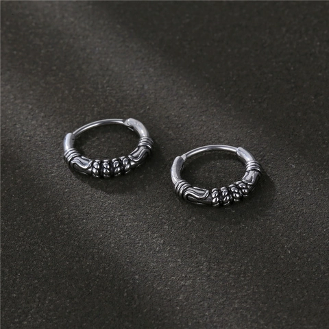 Hoop Oorbellen 316L Roestvrij Staal Retro Gedraaide Geweven Textuur Punk Rock Vintage Stijl Voor Heren Unisex