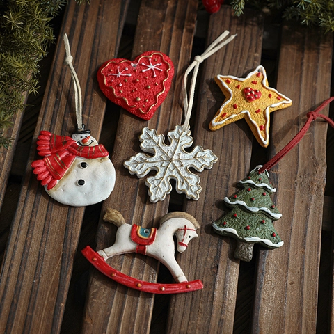 Adornos Para Árbol De Navidad Colgantes Resina Pintada Vintage 3D Muñeco De Nieve Copo De Nieve Estrella Corazón