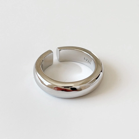 925 Sterling Silver Ring Minimalist High Polish Open Adjustable Wide Band Geometric Single Band For Women Elegant Style