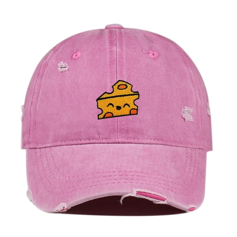 Gorra De Béisbol De Algodón Lavado Desgastado Bordado De Queso Dibujos Animados Retro Streetwear Sombrero De Sol Unisex
