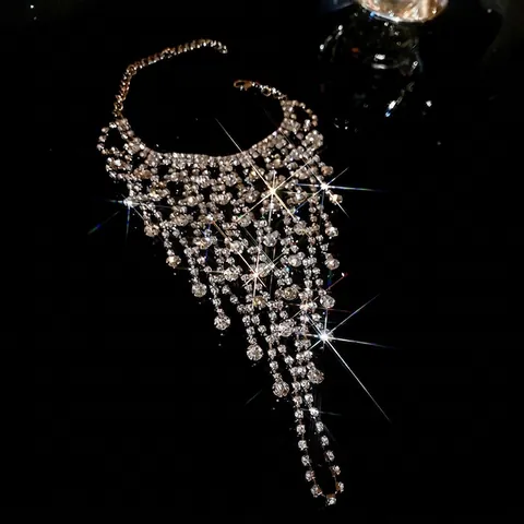Rhinestone Hand Harness Alloy Finger Ring Bracelet Layered Tassel Web Mesh Design Exquisite Luxury Jewelry For Women