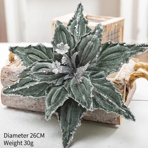 Artificial Christmas Poinsettia Flowers Velvet Glitter Sequin Sparkle Decor For Xmas Tree Wedding Home Party Ornaments