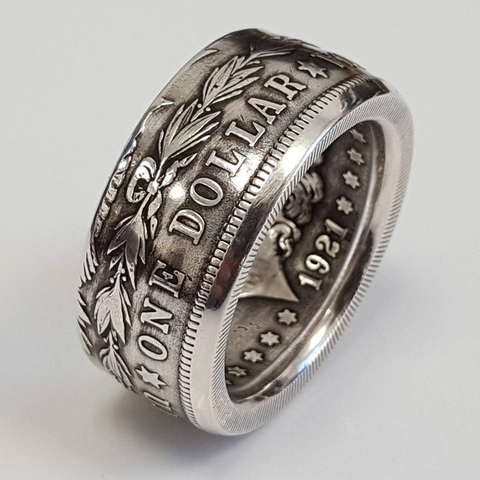 Anello Moneta In Lega Vintage Morgan Dollar 1921 Design Rilievo Stile Retro Punk Gioielli Moda