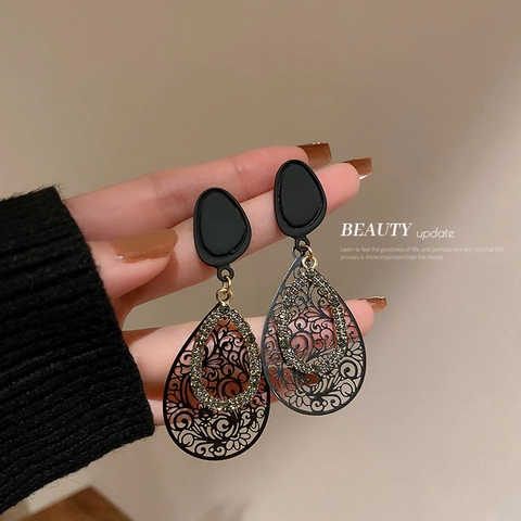 Orecchini Pendenti Vintage Traforati Goccia D'acqua Lega Con Perno In Argento Sterling 925 Gioielli Da Donna