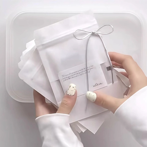 White Kraft Paper Self Sealing Bags With Matte Clear Window Jewelry Packaging Gift Storage Pouches Minimalist Elegant