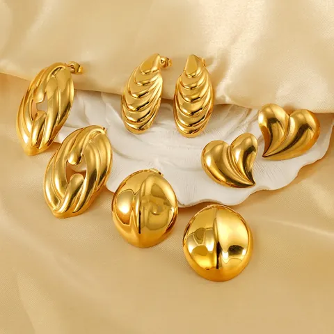 Retro Heart Teardrop Stud Earrings 18K Gold Plated Stainless Steel Minimalist Geometric Jewelry For Women Trendy