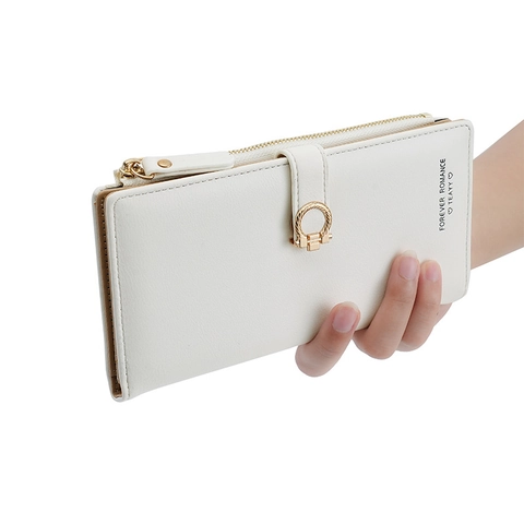 Damen Lange Geldbörse PU Leder Große Kapazität Mehrere Kartenfächer Reißverschlusstasche Metallschnalle Clutch Mode Stil