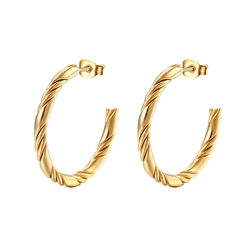 Boucles d'Oreilles Créoles Torsadées en Acier Inoxydable pour Femmes en Forme de C Or Argent Plaqué Géométrique