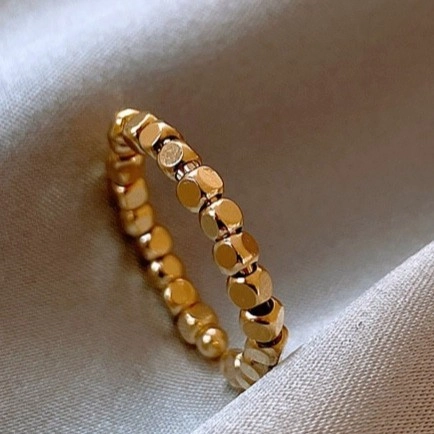 Geometric Cube Bead Open Ring 14K Gold Plated Copper Adjustable Minimalist Dainty Finger Jewelry For Women