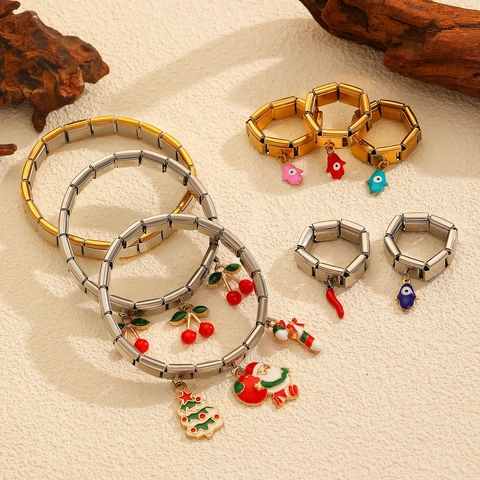 Italienischer Stil Modularer Charm Armband Ring Edelstahl Gold Silber Plattiert Emaille Hand Der Fatima Weihnachten Schmuck