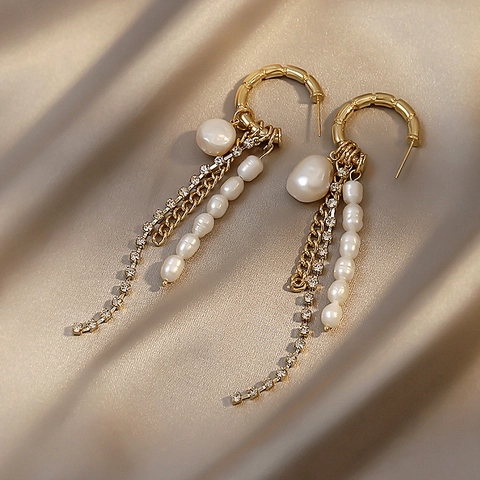 Vintage Geometrische Creolen Drop Ohrringe Für Frauen Legierung Künstliche Perle Strass Quaste Mit 925 Sterling Silber Ohrringpfosten