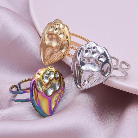 Minimalist 304 Stainless Steel Open Ring For Women Men Geometric Heart Paw Pattern Adjustable Electroplated Finger Ring Jewelry
