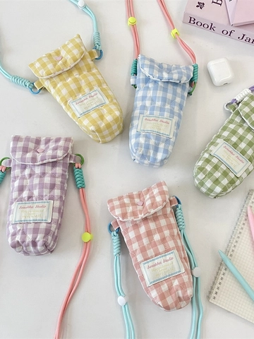 Quilted Cotton Heart Pattern Crossbody Phone Bag Plaid Check Camera Pouch With Adjustable Woven Strap Casual Small Purse