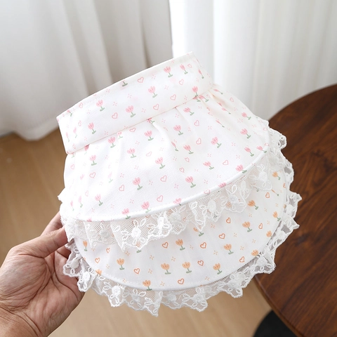 Baby Girls Sun Hat Hollow Top Visor Cotton Lace Floral Tulip Print Summer Outdoor Travel Sweet Princess Toddler